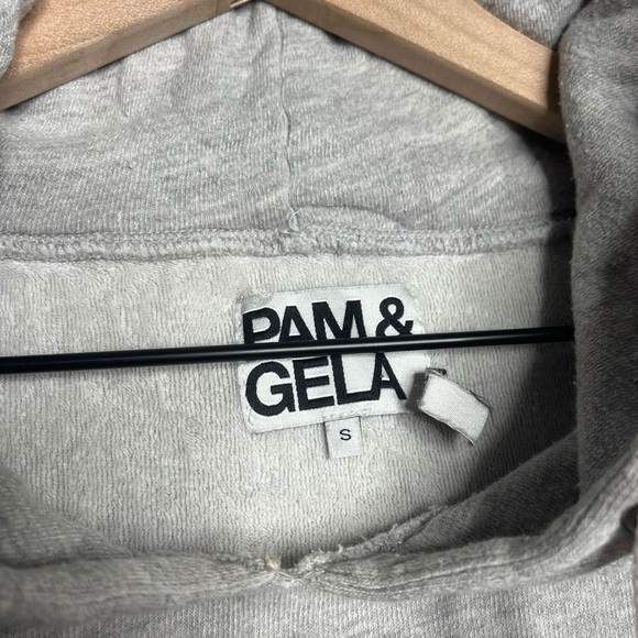 Pam & Gela Grey Cold Shoulder Hoodie Sweatshirt Size Small - Picture 2 of 5